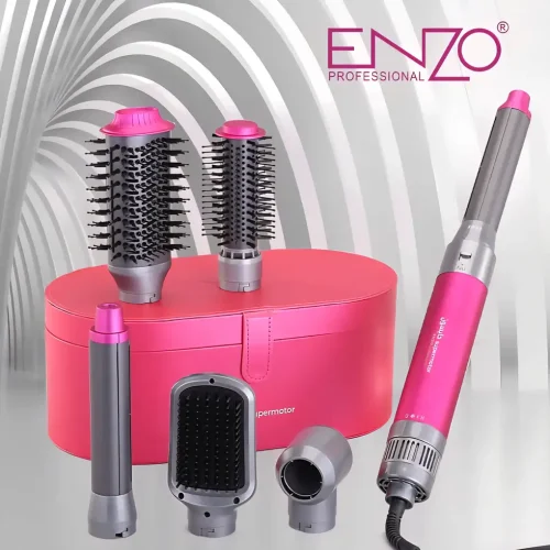 IMG-20250821-WA0155 ENZO Professional 6-in-1 Hair Styler Set– ENZO EN-4133 Supersonic Airwrap Dryer with Curling Barrels, Volumizing Brushes & Smoothing Comb-colour Pink
