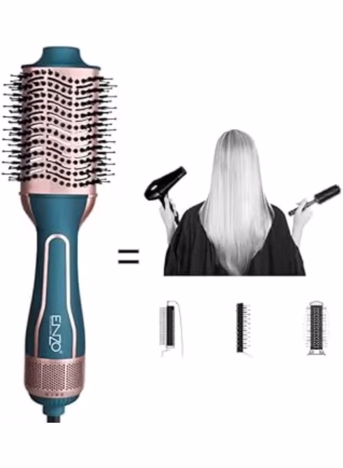 ENZO EN-4112 ENZO Hot Air Hair Brush Styler – 240V Professional Hair Dryer Brush with Multi-Function Heat Settings-Intl Version