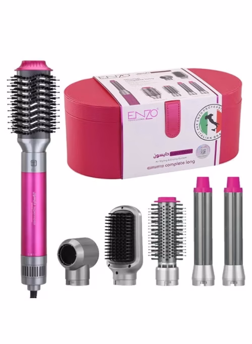 82fd0f06-dfc3-416d-b998-e45ba2d32a32 ENZO Professional 6-in-1 Hair Styler Set– ENZO EN-4133 Supersonic Airwrap Dryer with Curling Barrels, Volumizing Brushes & Smoothing Comb-colour Pink